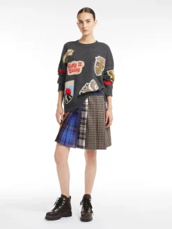 Houndstooth wool and cotton mini skirt
