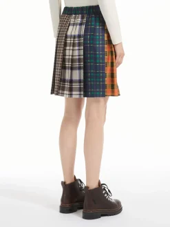 Houndstooth wool and cotton mini skirt