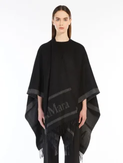 Jacquard logo-decorated wool poncho