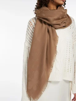 Jacquard-knit viscose and wool shawl