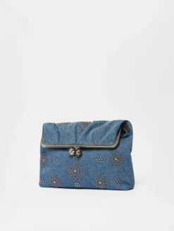 Large embroidered denim clutch-style Pasticcino Bag