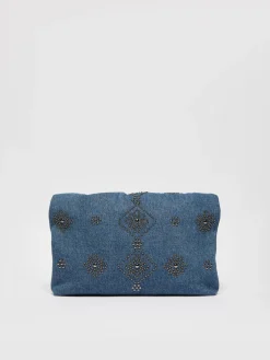 Large embroidered denim clutch-style Pasticcino Bag