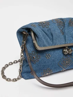 Large embroidered denim clutch-style Pasticcino Bag