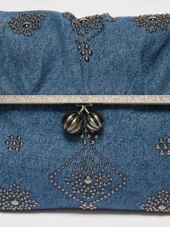 Large embroidered denim clutch-style Pasticcino Bag