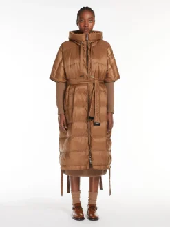 Long cape in water-repellent canvas