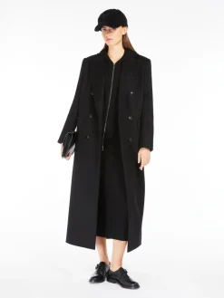 Long, double-breasted wool coat