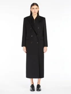 Long, double-breasted wool coat