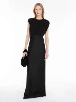 Long dress in georgette and reverse satin
