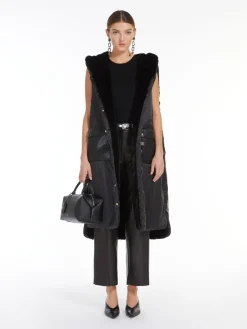 Long reversible gilet in water-repellent fabric