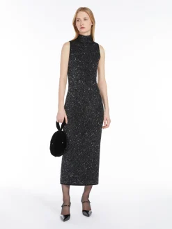 Long, viscose-yarn sequin dress