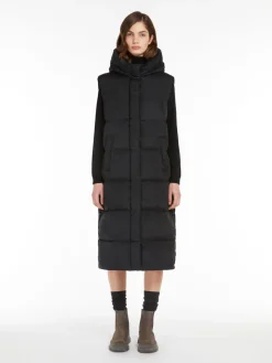 Long water-repellent taffeta gilet