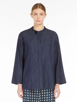 Mandarin-collar denim shirt
