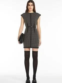 Microstud-adorned crew-neck dress