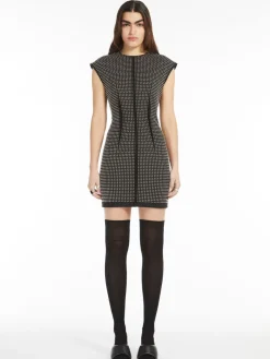 Microstud-adorned crew-neck dress