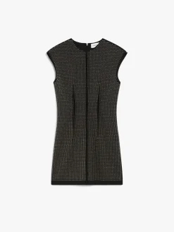 Microstud-adorned crew-neck dress