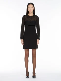 Minidress in sablé and silk georgette