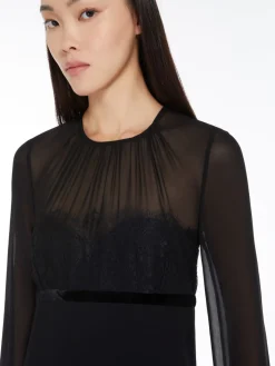 Minidress in sablé and silk georgette