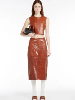 Nappa-leather midi skirt