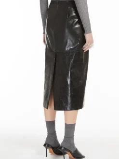 Nappa-leather midi skirt