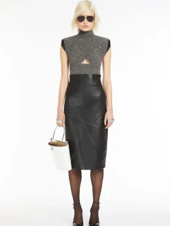 Nappa-leather midi skirt