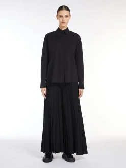 Pleated jersey A-line trousers
