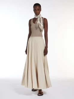 Pleated jersey long skirt