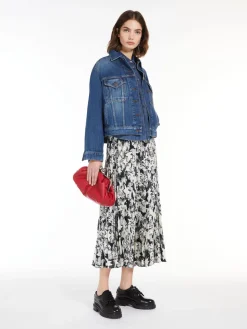 Pleated printed twill skirt