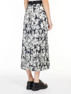 Pleated printed twill skirt