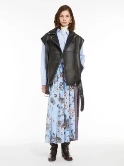 Pleated printed twill skirt