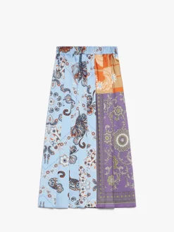 Pleated printed twill skirt
