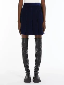 Pleated velvet mini skirt