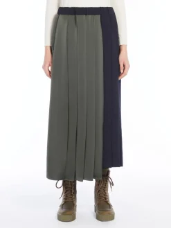Pleated wool and satin skirt