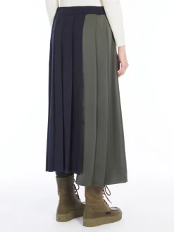 Pleated wool and satin skirt