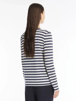 Print and embroidery-adorned cotton T-shirt
