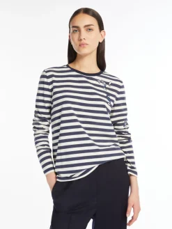 Print and embroidery-adorned cotton T-shirt