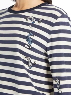 Print and embroidery-adorned cotton T-shirt