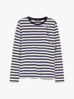 Print and embroidery-adorned cotton T-shirt