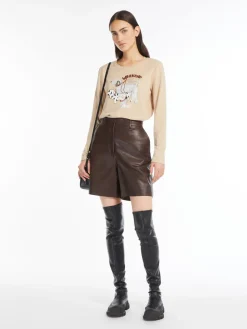 Print and embroidery-adorned cotton T-shirt