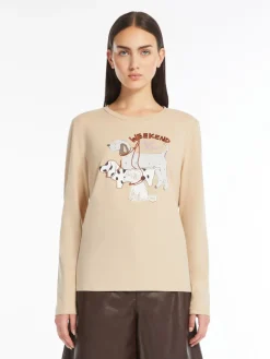 Print and embroidery-adorned cotton T-shirt