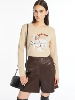 Print and embroidery-adorned cotton T-shirt