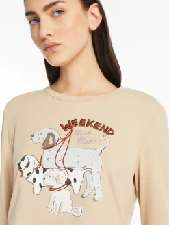 Print and embroidery-adorned cotton T-shirt