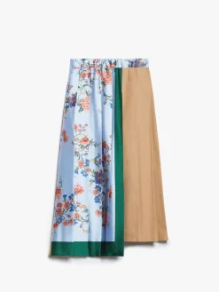Printed canvas and twill midi skirt