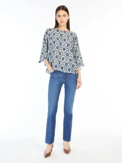 Printed crepe de chine blouse