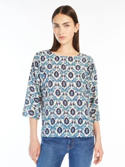 Printed crepe de chine blouse