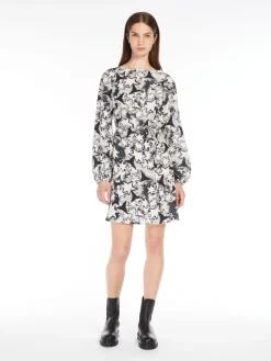 Printed crepe de chine dress