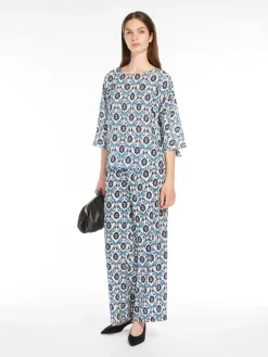 Printed silk cropped trousers