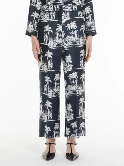 Printed silk cropped trousers