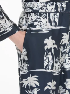 Printed silk cropped trousers