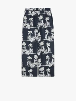 Printed silk cropped trousers