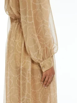Printed silk dress with drawstring